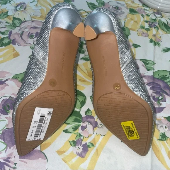 Alex Marie Gaming Rhinestone Ankle Boots 5M Silver Kitten Heel Sparkly Point NWT - Picture 6 of 10